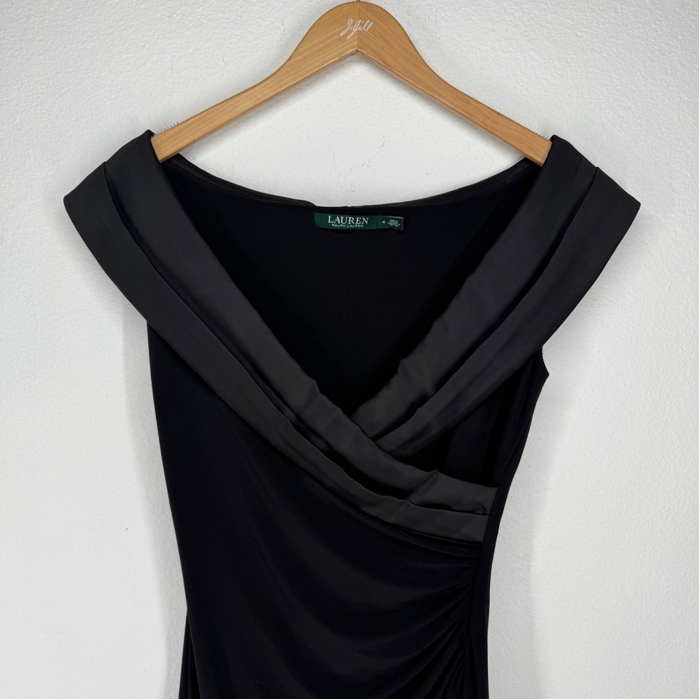 Ralph Lauren Black Off The Shoulder‎ Satin Trim Evening Gown Dress 4 Minimalist - Picture 2 of 9